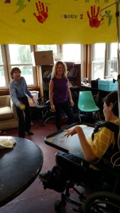 Matt Golden, UCP's Public Education & Outreach Intern and Sarah Kyger, UCP's Special Events Associate playing catch with one of the campers.