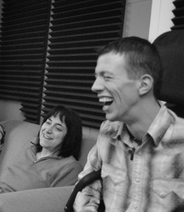 Me (Shane) in studio with Lorna — sharing a laugh.